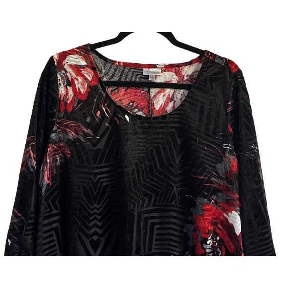 Avenue Womens 18/20 Black Red Floral Velvet Burnout Tunic Top PlusSize Fairygoth - Picture 2 of 7